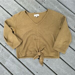Madewell Mustard Knit V-Neck Tie-Front Top